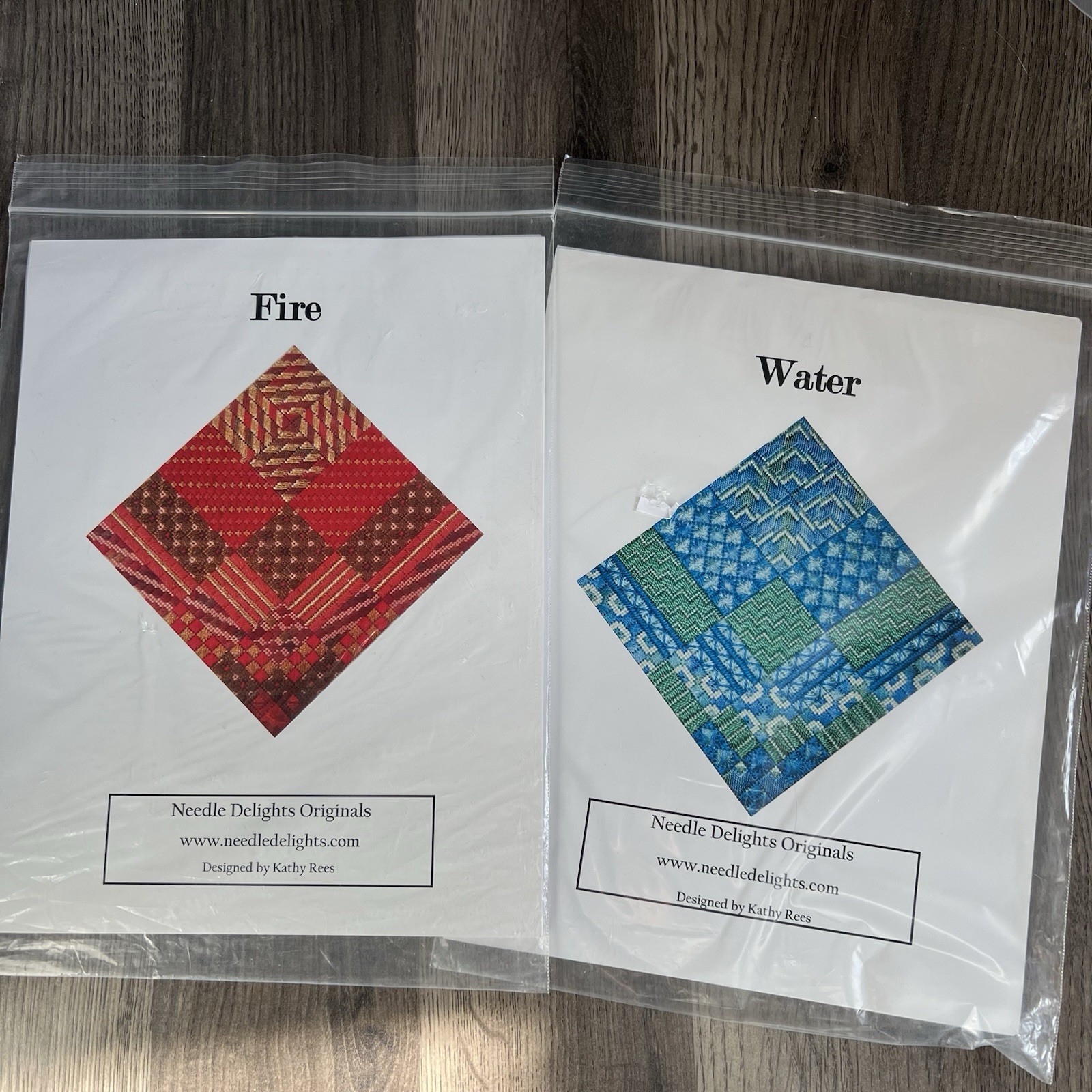 2 Needle Delight Originals Counted Needlepoint Charts - Fire & Water Kathy Rees