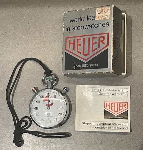Vintage Heuer Trackmaster Stopwatch Ref. 8037 Swiss Made 1/5 Second great shape!