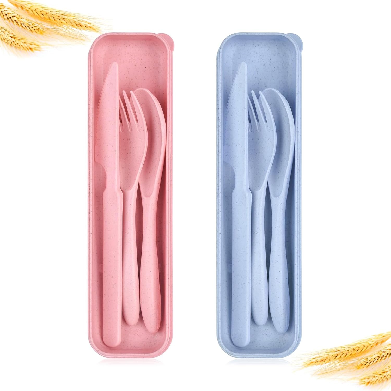 Travel Utensil Set with Case, 2 Sets Reble Spoon Chopsti Forks