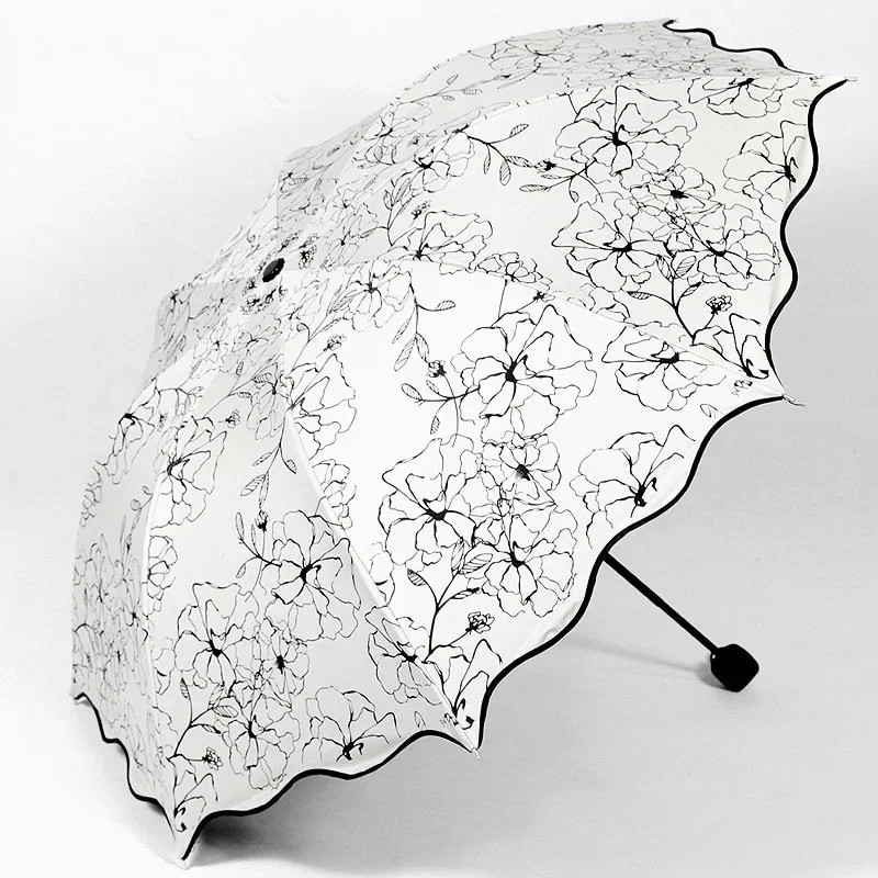 New Wave Edge Umbrella for Girls UV Protection Black Coating Hibiscus Flower Pri