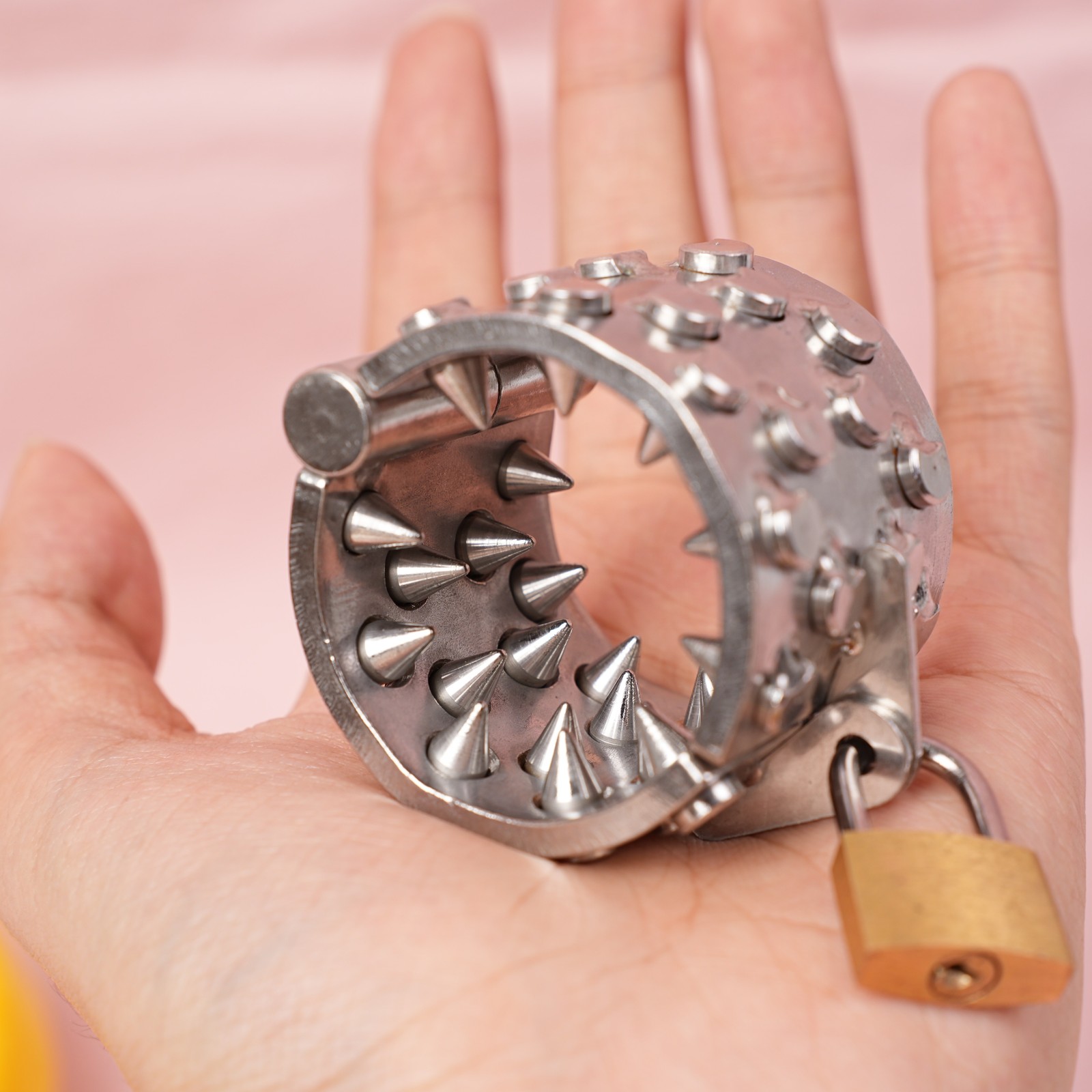 Metal Steel Male Penis Ring Spiked Chastity Lock Pendant Scrotum Ball Stretcher