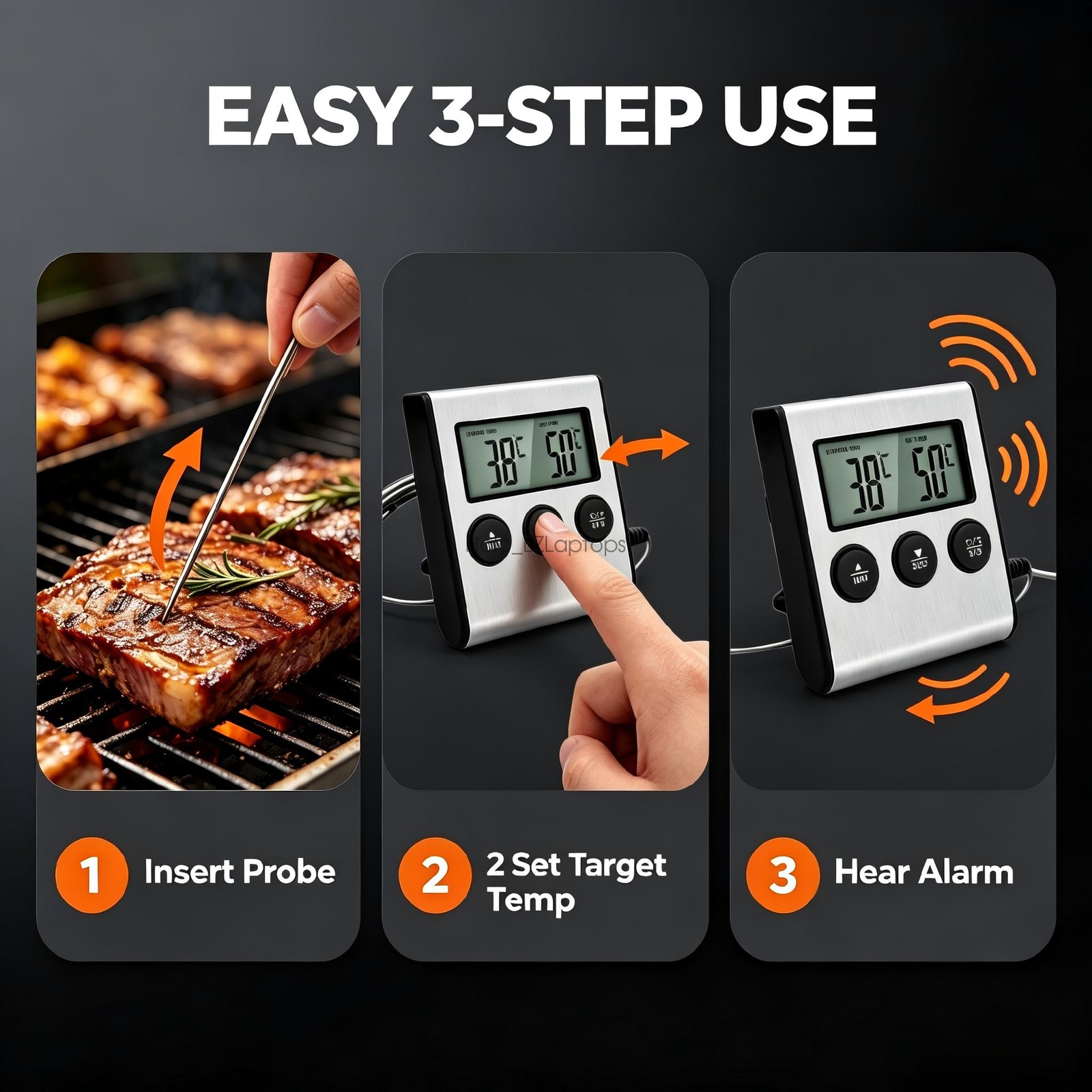 Remote Digital Kitchen Thermometer Timer Probe Meat Food Cooking Tool