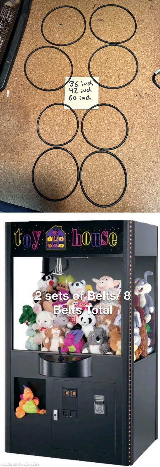 2 Sets / 8 Belts Rainbow 36, 42, 60 Inch Crane Toy house Sugarloaf Claw Machine