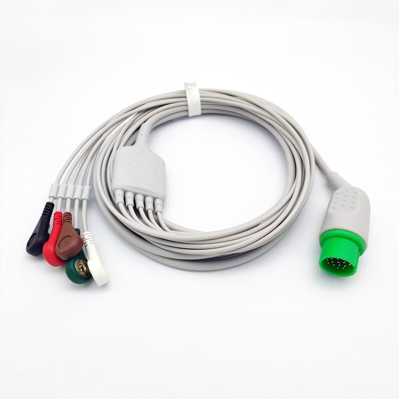 17pin Direct-Connect ECG Patient Cable 5-Leads Snap Compatible with Spacelabs