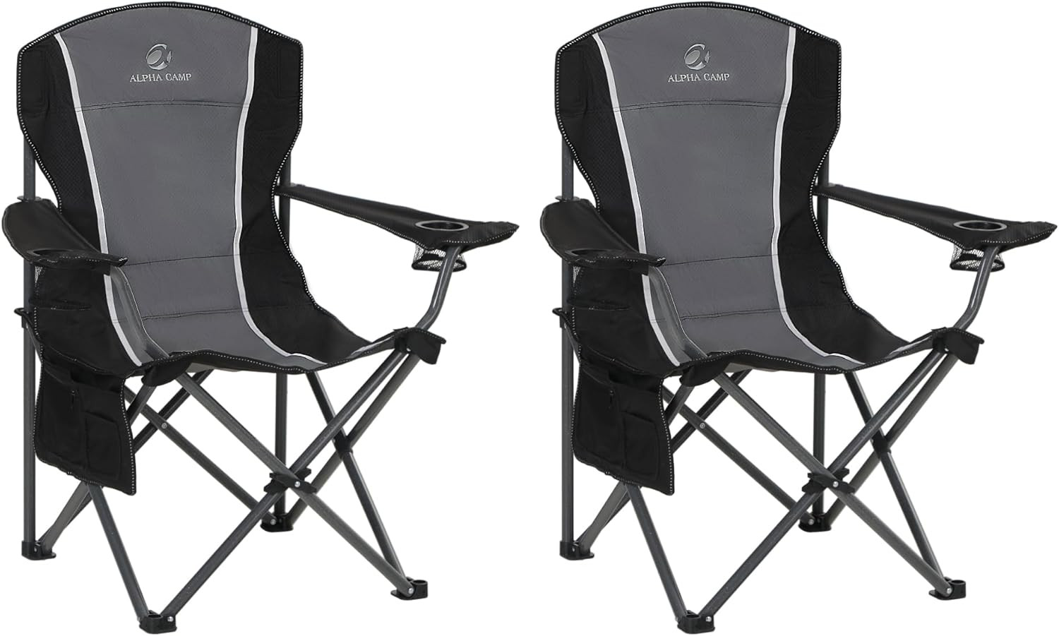 Oversized Camping Chair Set, 2-Pack Heavy Duty Folding Arm Chairs