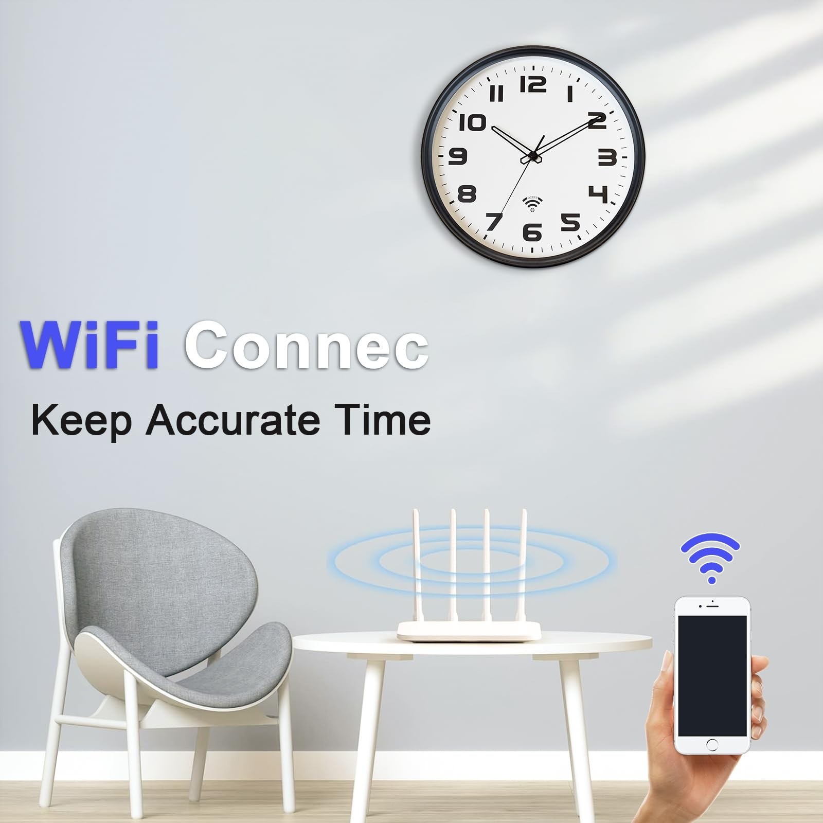 OCEST 12Inch WiFi Wall Clock with Auto Sync Time & DST, Easy to Read, Large D...