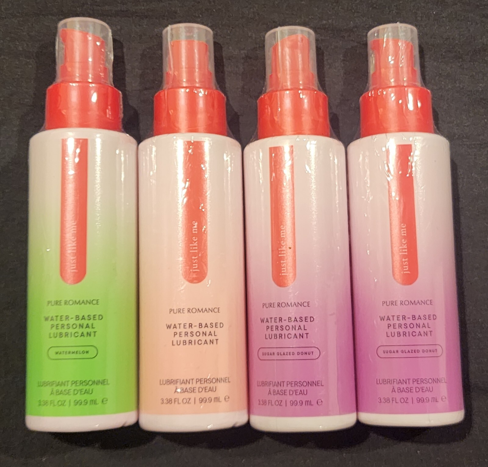 Pure Romance- 4 Just Like Me Lubricant-2 Donut,1 Watermelon, 1 Original. Sealed!