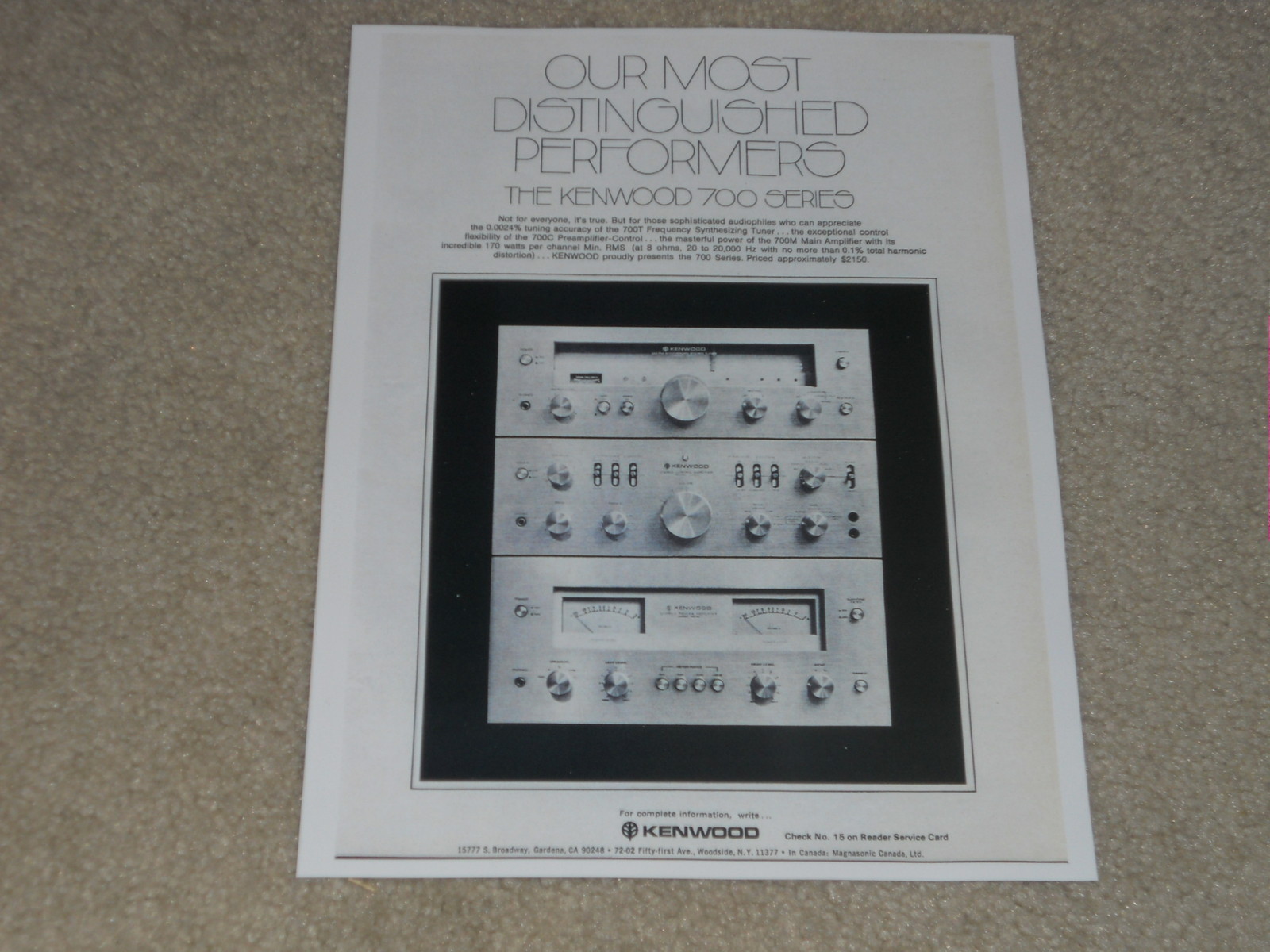 Kenwood 700M, 700T, 700C Amp, Preamp, Tuner Ad, 1 page, 1975, Article