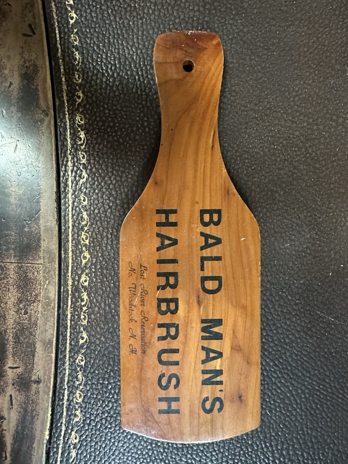 Vintage Wooden Bald Headed Man's Hair Brush Gag Gift Lost River Woodstock, NH