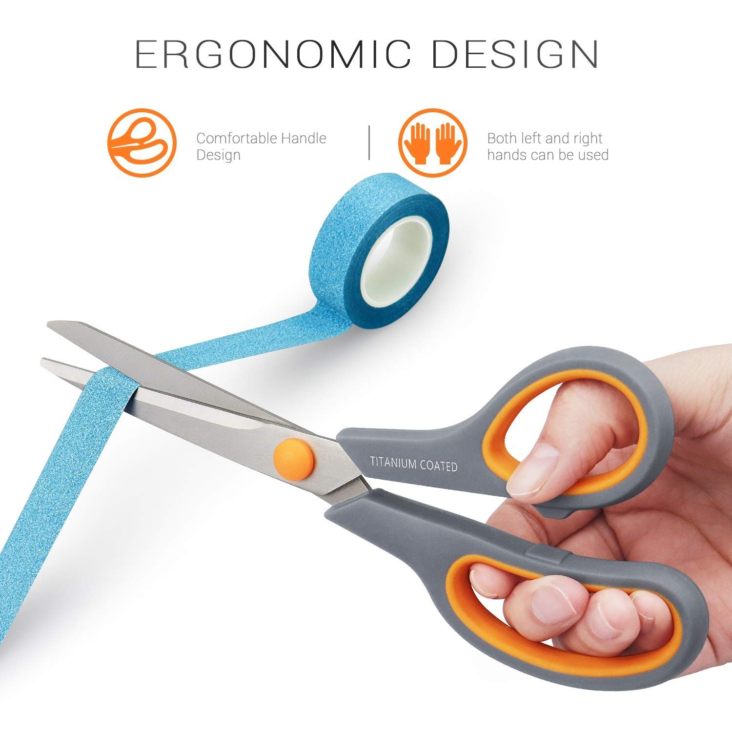 Scissors 8" Multipurpose Titanium Coated Sturdy Sharp, Gray, 1 Pack | Right/L...