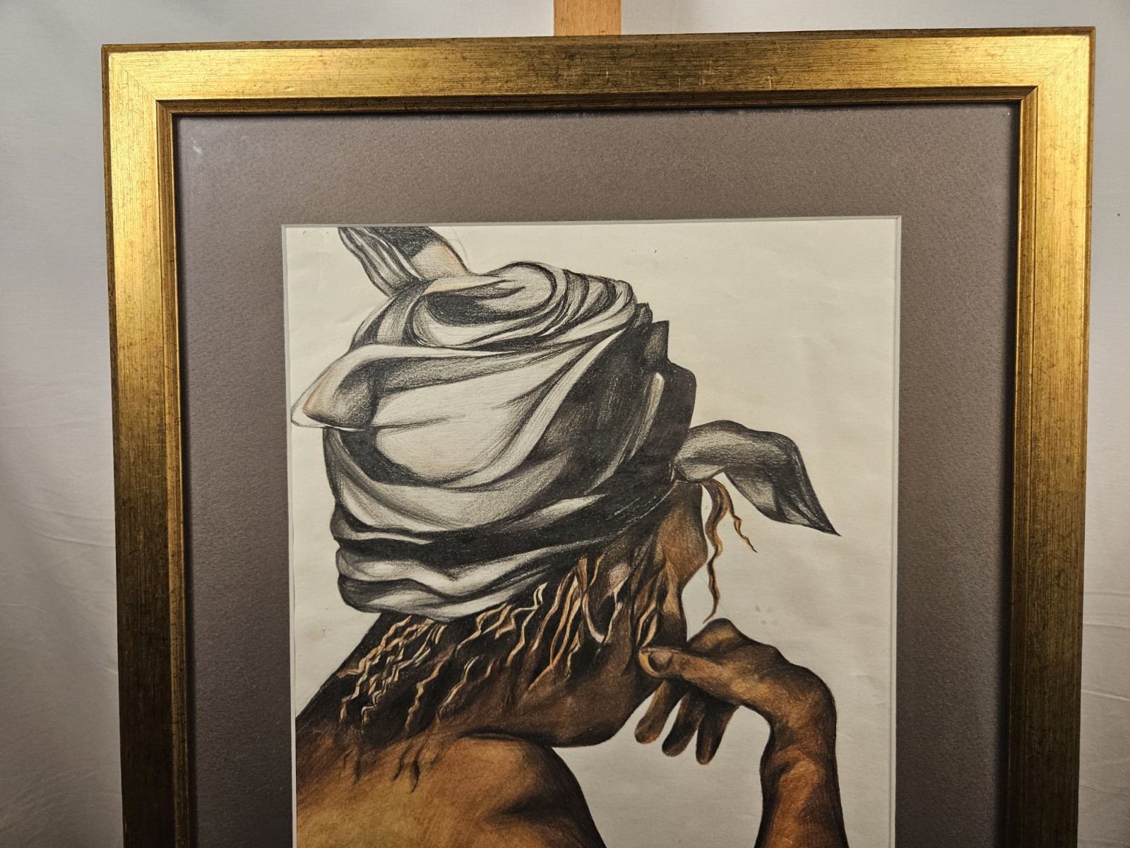 STRIKING EXPRESSIVE FEMALE PROFILE ORIGINAL MIXED MEDIA FIGURATIVE DRAWING