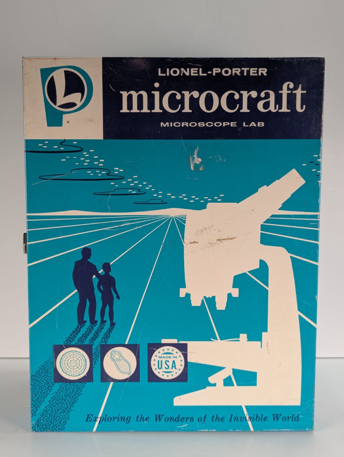 1960 Lionel-Porter Microcraft Microscope Lab Kit Metal Box & Accessories