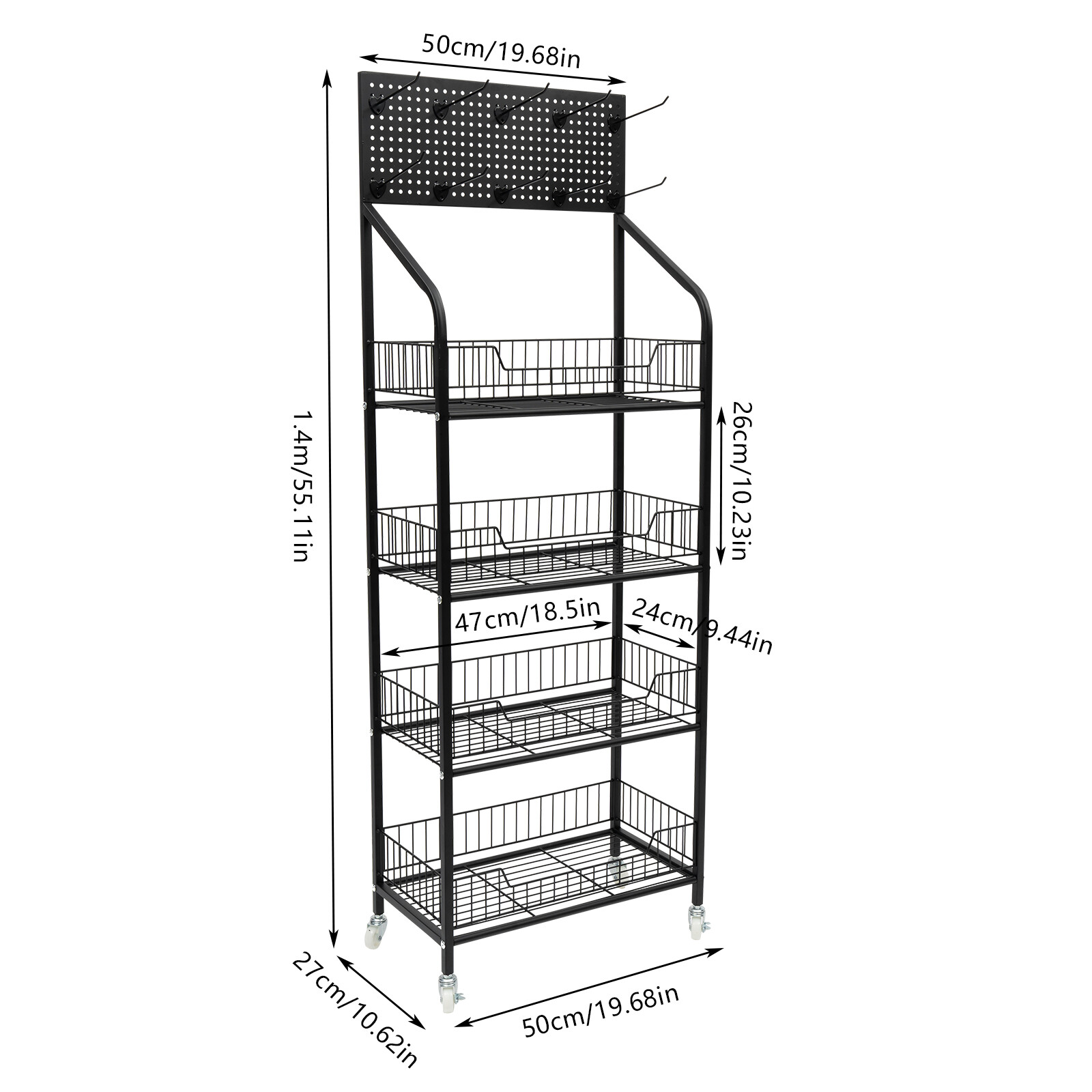 4 Tier Retail Display Rack Snack Candy Display Organizer Stand With 10 Hooks