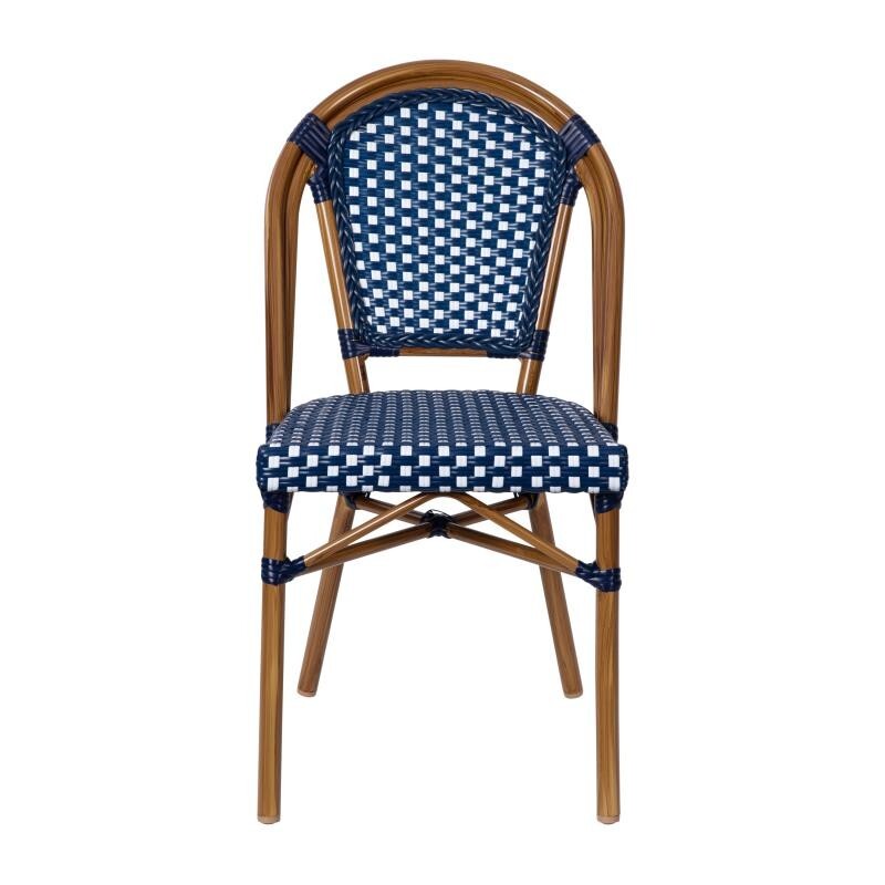 2 PACK Bistro Style Navy & White Armless Dining Chair W/ Bamboo Aluminum Frame