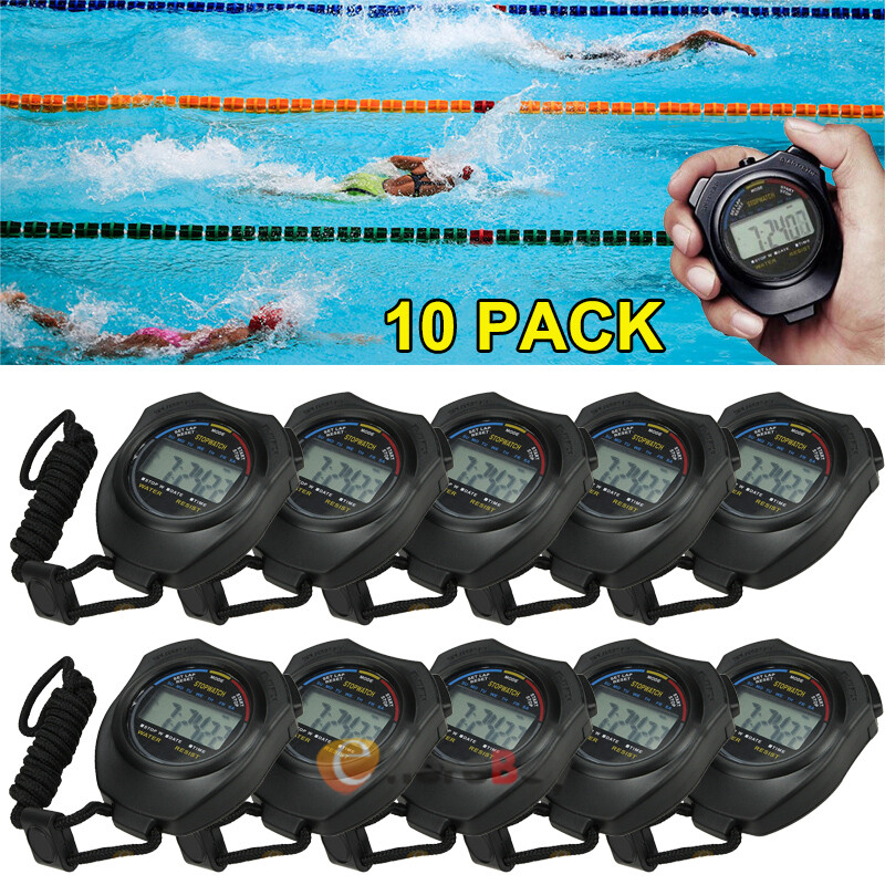 10X Waterproof Digital Sports Stopwatch Timer Handheld Alarm Chronograph Counter
