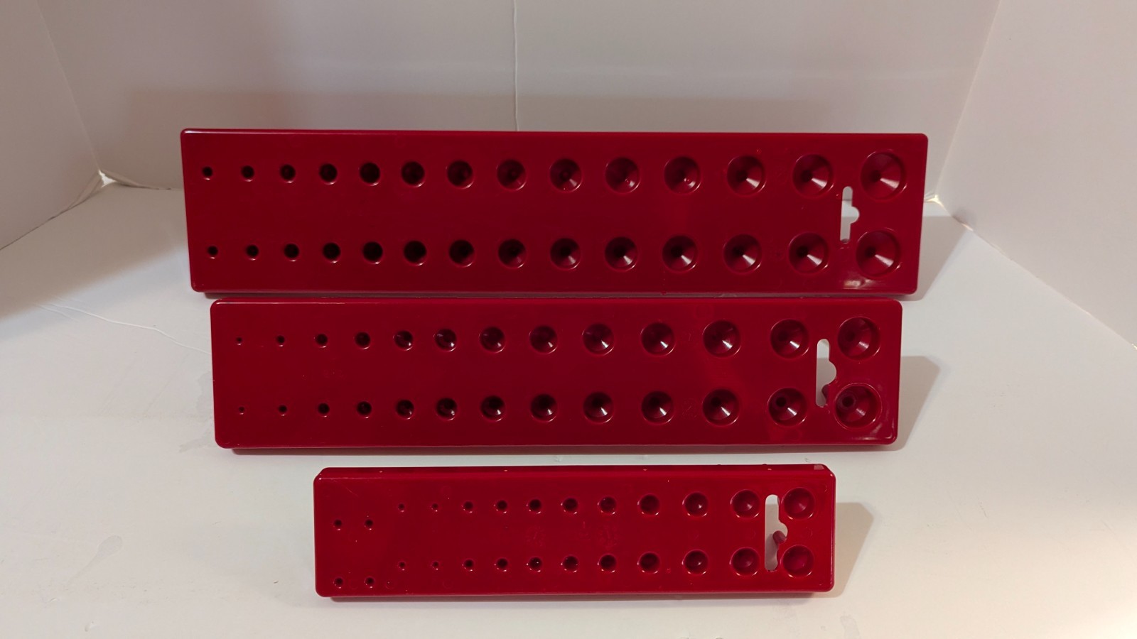 U.S. General Peg Type SAE Socket Tray 3 Piece Red Tool Organization Garage