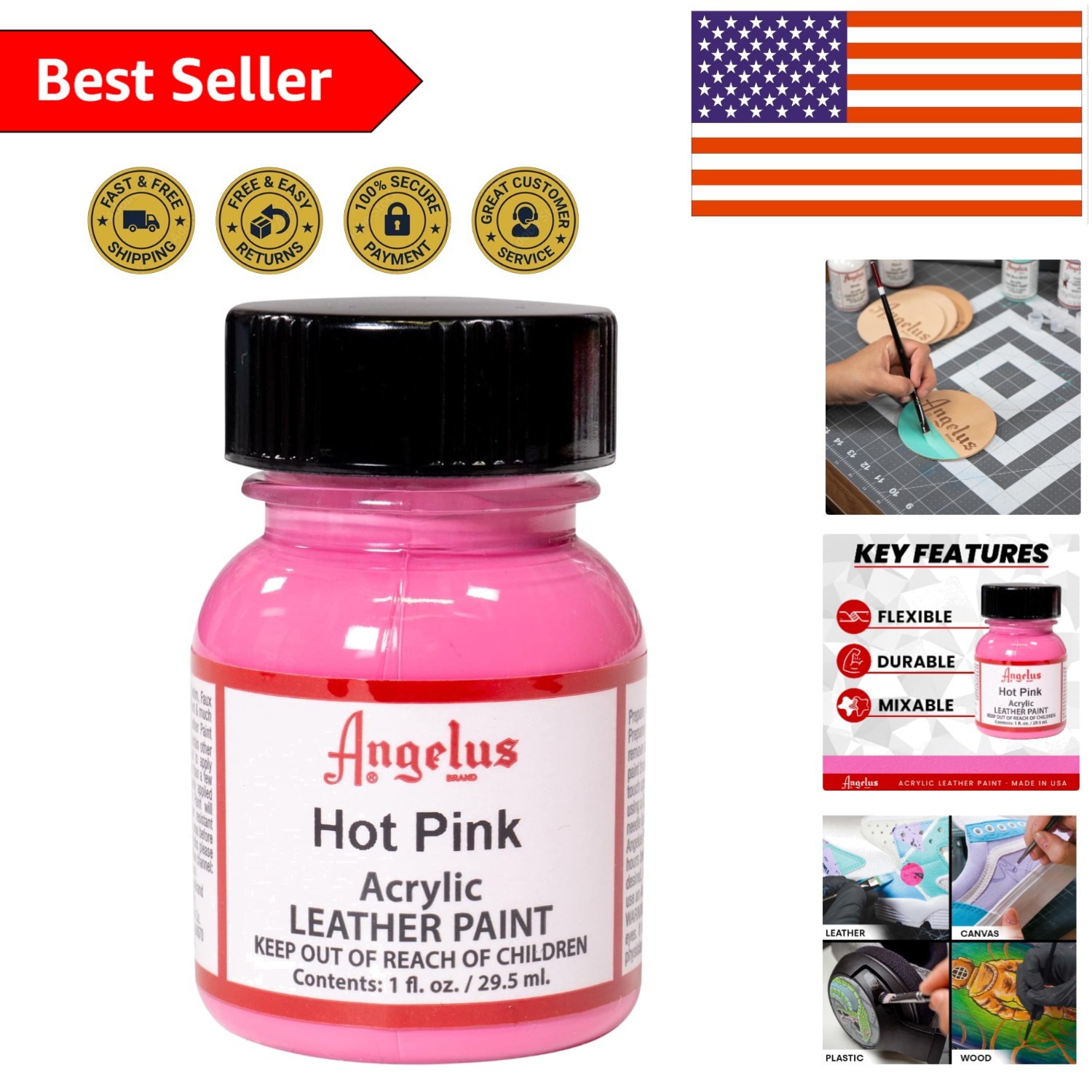 Hot Pink 1oz Acrylic Leather Paint – Non-Toxic, Fade Resistant & Versatile