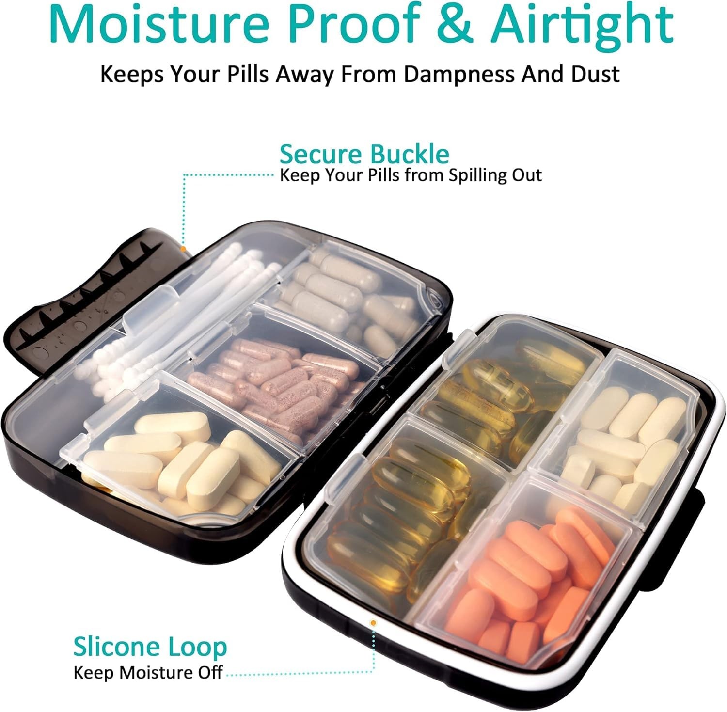 Travel Pill Organizer Large Portable Medication Oversize 8 Compartment Pill B...