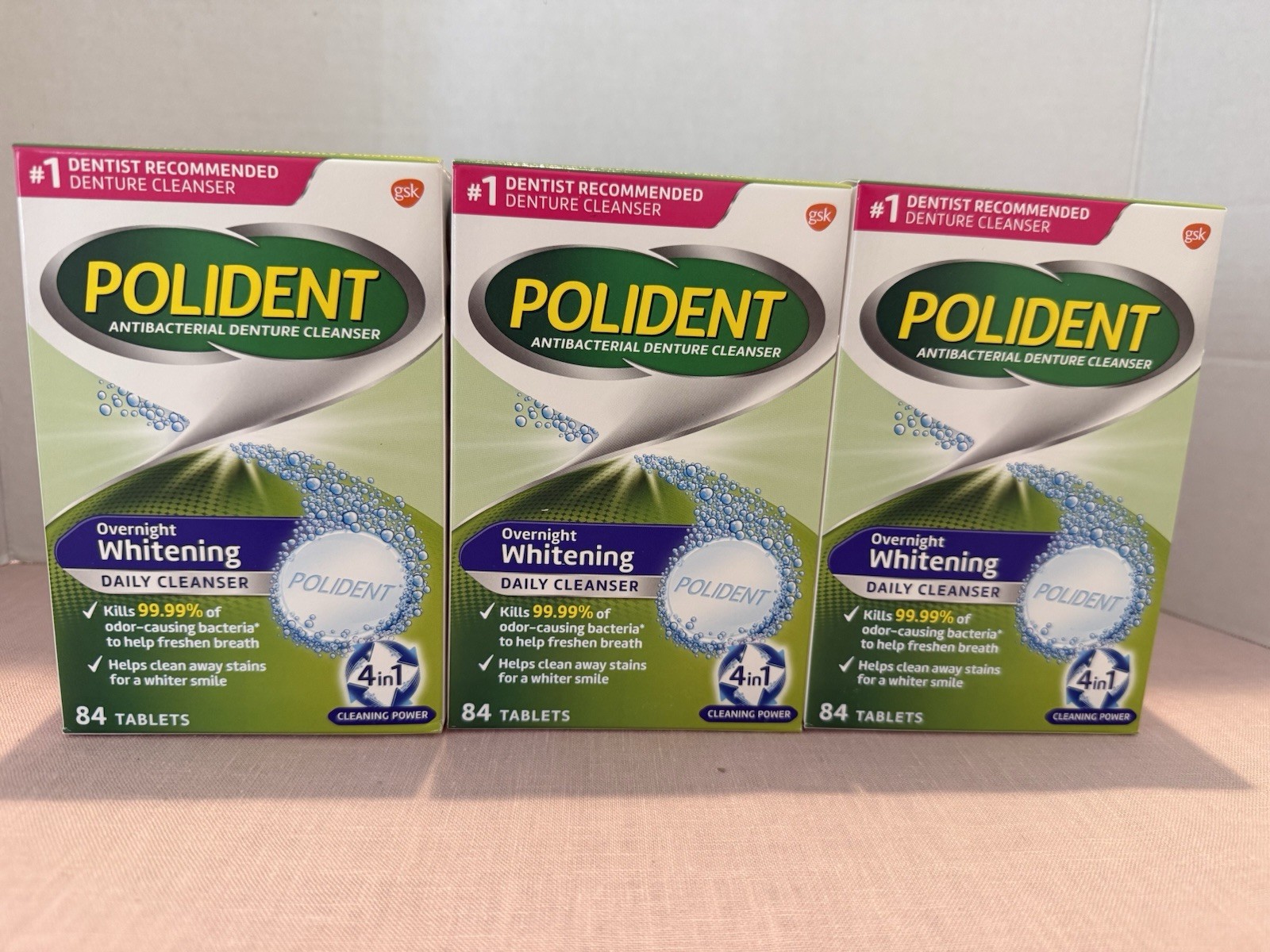Polident Overnight Whitening Denture Cleanser 84 Tablets-3 boxes for $20