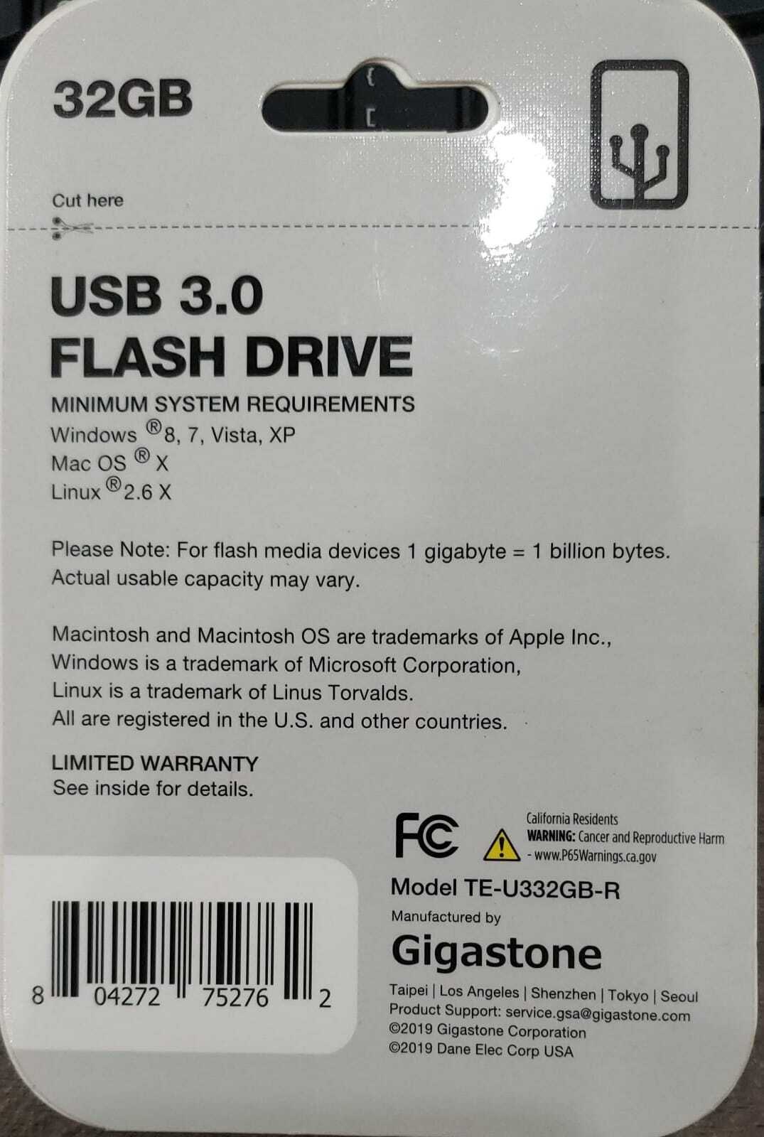USB 3.0 Flash Drive, 32 GB For Mac OS Windows & Linux (TE-U332GB-R)