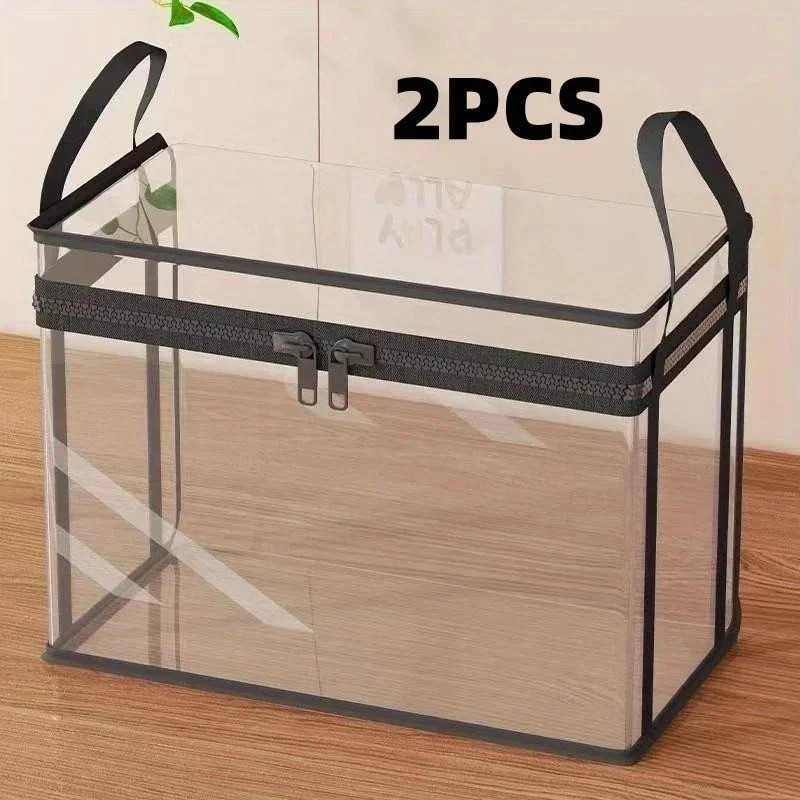 2-Pack Transparent Storage Boxes Foldable Plastic Organizer with Lid Large