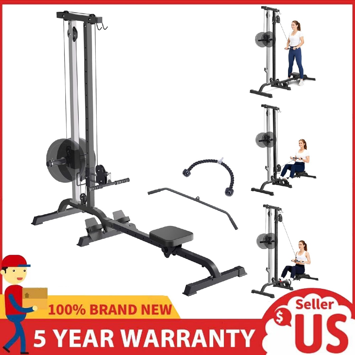 2in1 Rowing & Cable Machine LAT Pull Down Rowing Machine Training for Home Gym