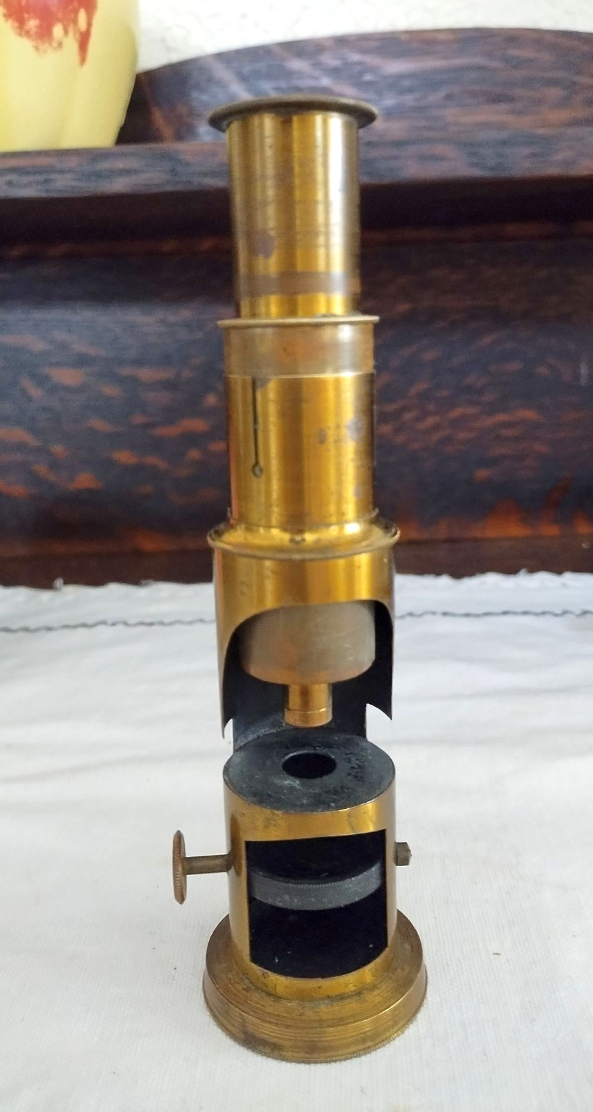 Old brass field microscope