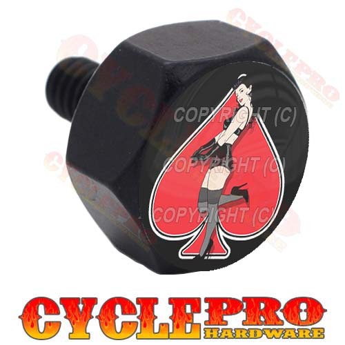 Black Hex - Billet Aluminum Fender Seat Bolt For Harley - PIN UP GIRL SPADE S3