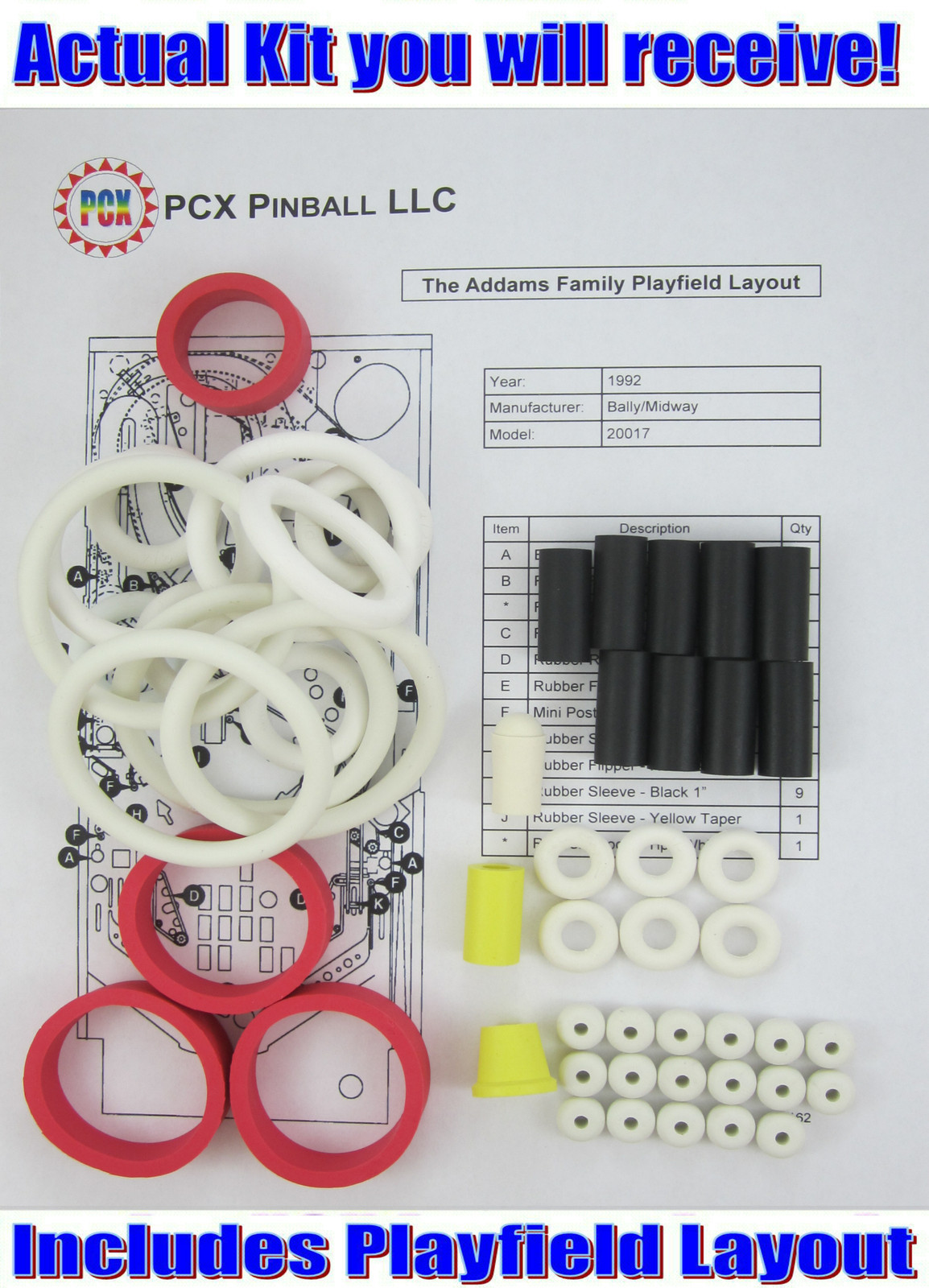 1992 Bally/Midway The Addams Family Pinball Machine Rubber Ring Kit