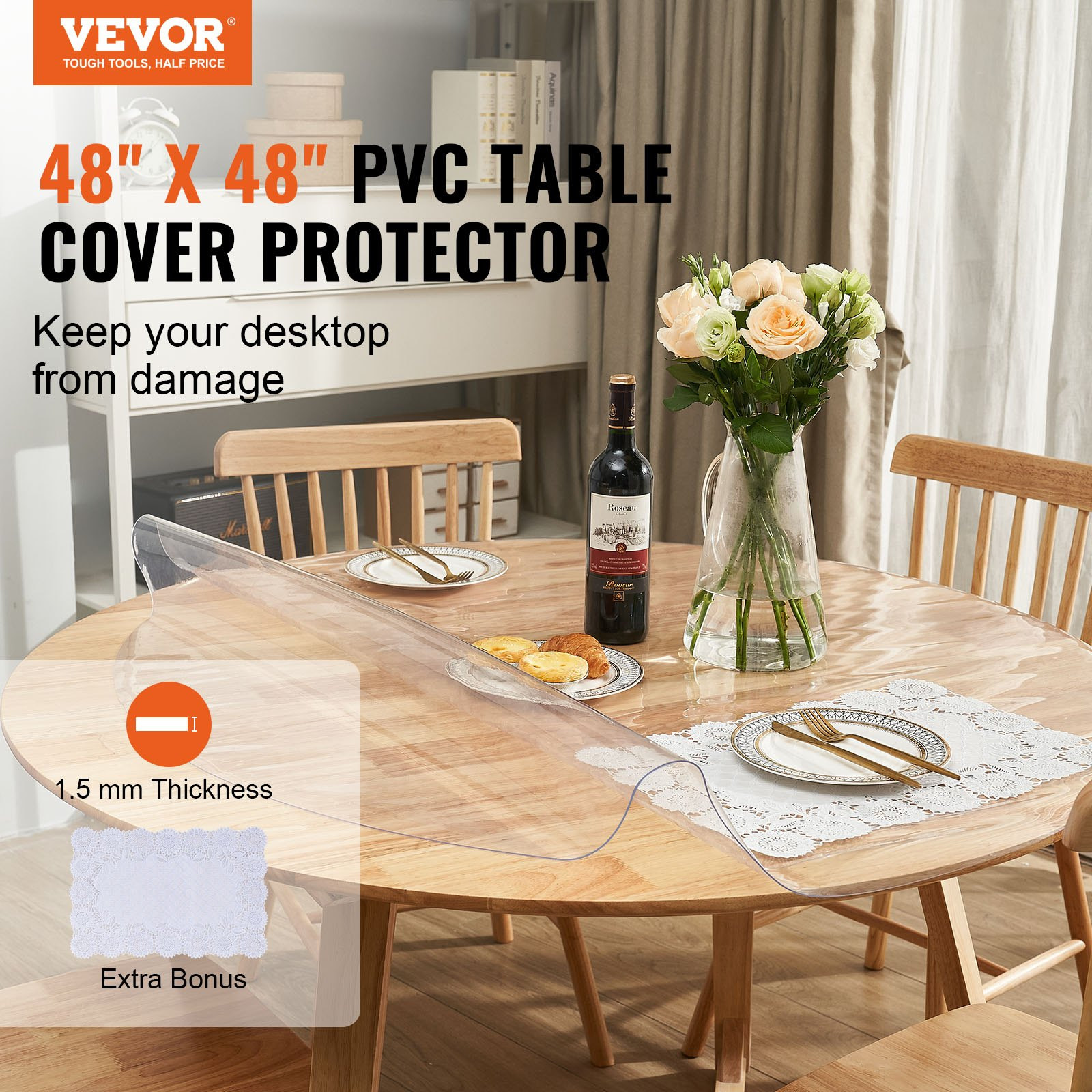Clear Table Cover Protector, Dining Room Table
