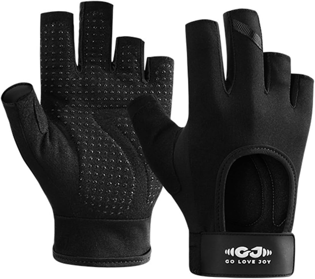 Workout Gloves for Women & Men, Anti-Slip Fingerless Gloves for Weightlifting, M
