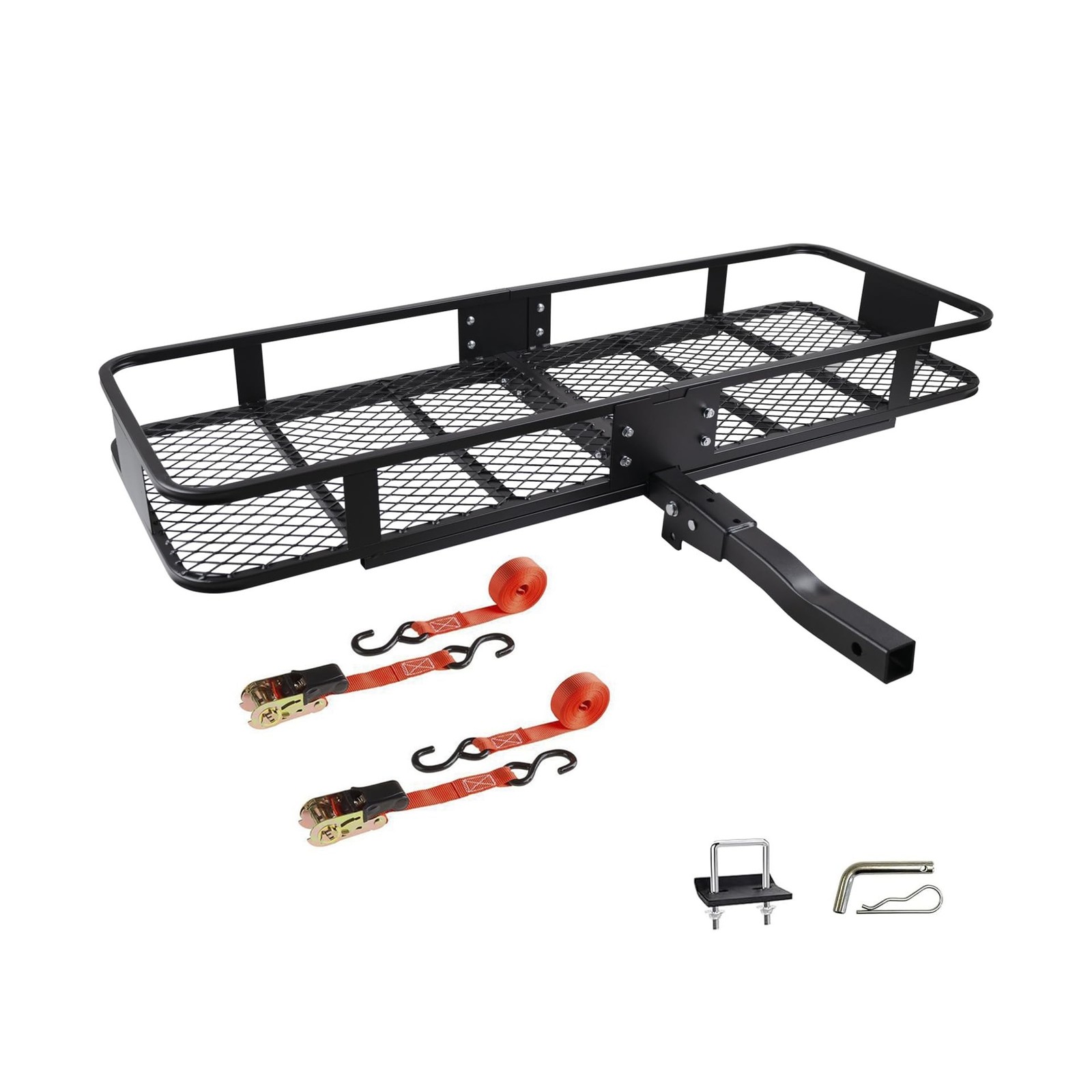 Folding Hitch Mount Cargo Carrier Basket 60x20x6” Rear Luggage Rack Basket