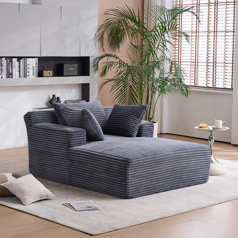 Longue Chair W/Throw Pillows & Armrests Grey For Living Room