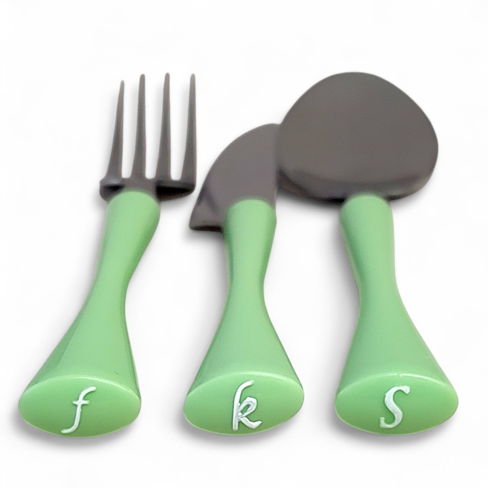 24pc Atomic Retro Mint Green Thin Wasted Monogram Flatware Set Service For 8