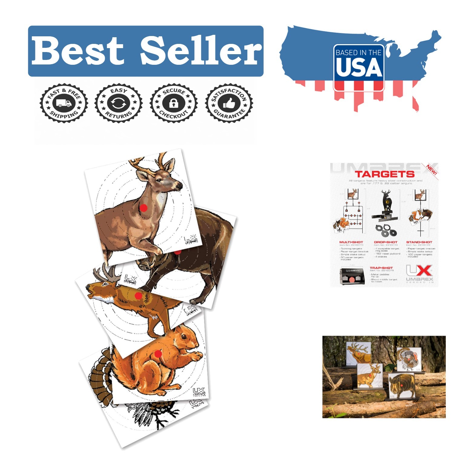 Diverse 100-Pack Paper Shooting Targets with Bullseye - Deer, Elk, Hog & More