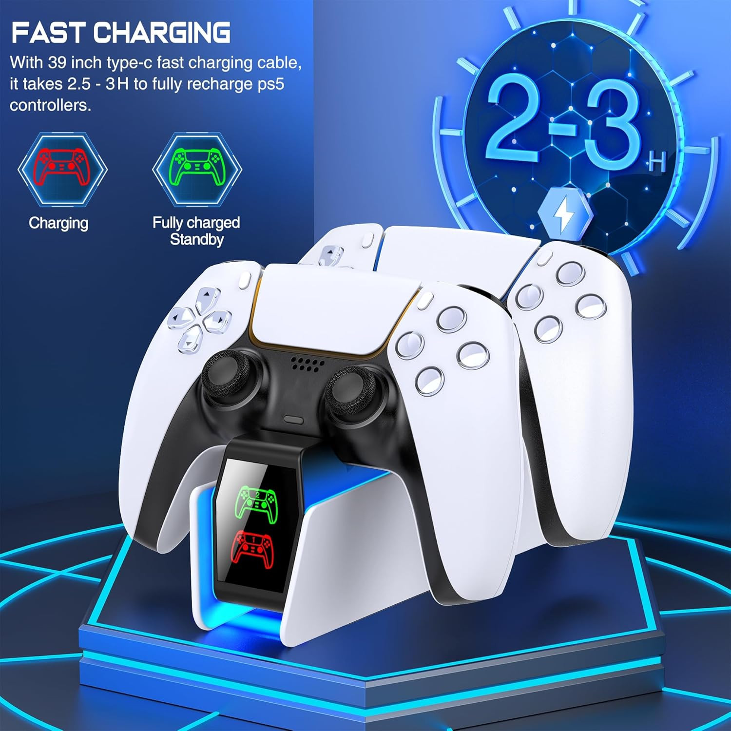 PS5 Controller Charger Station for Playstation 5 Controllers with LED Light Dual