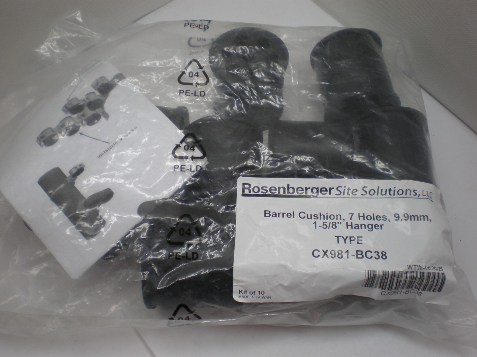 Rosenberger CX981-BC38 Barrel Cushion, 7 Holes, 9.9mm, 1-5/8” Hanger QTY of 10