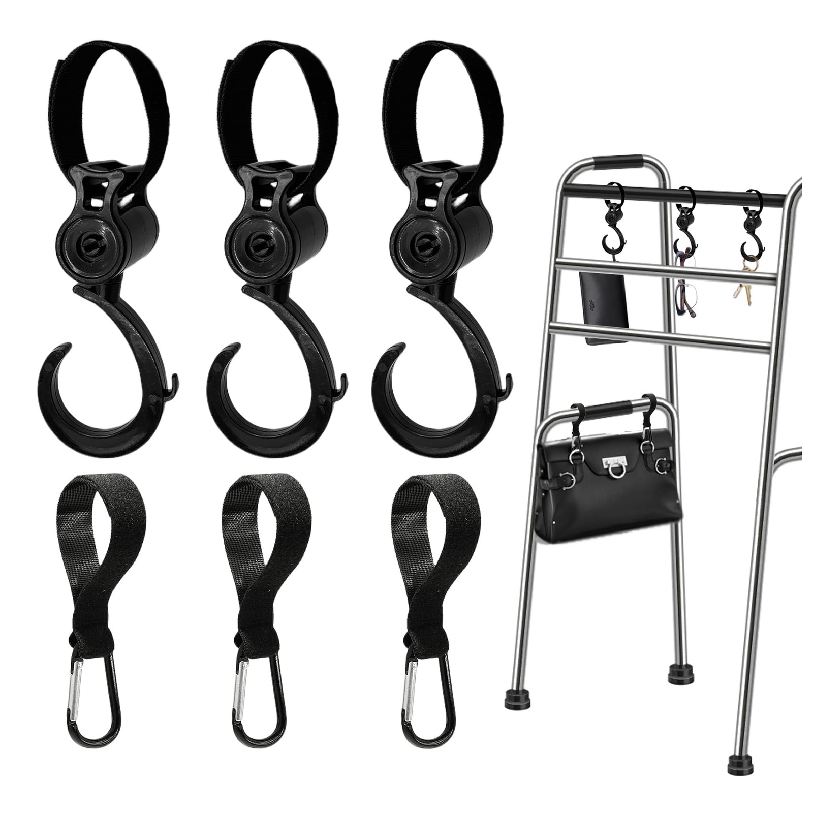 6Pcs Hooks for Walker Rollator Wheelchair Stroller Basket Ttray Accessories...