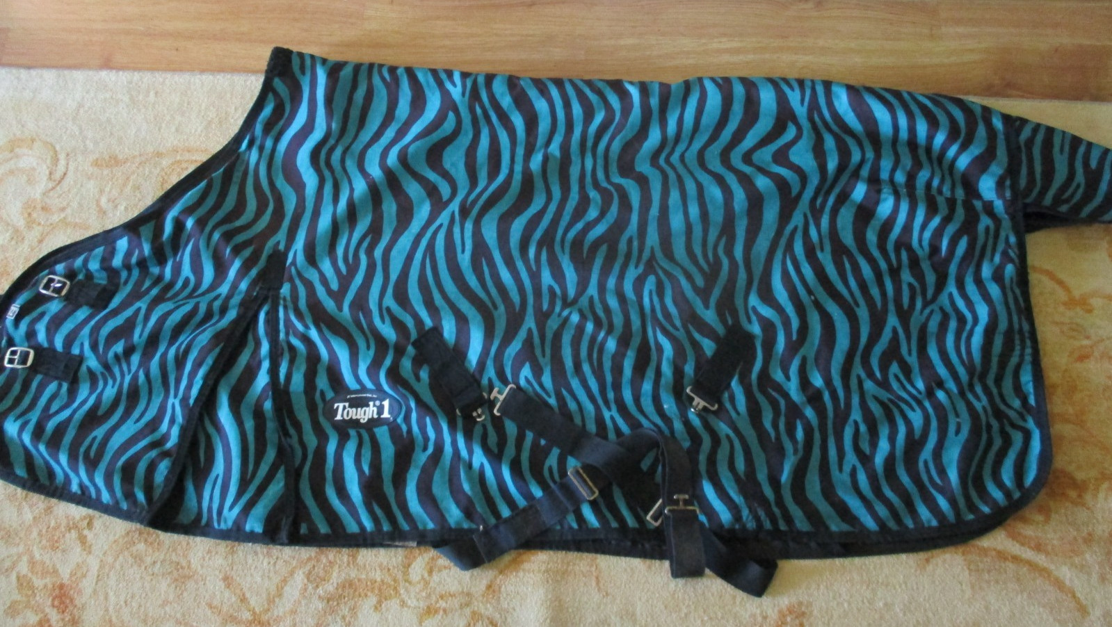tough 1  72'' Medium weight 1200d 200g turnout waterproof blanket teal zebra