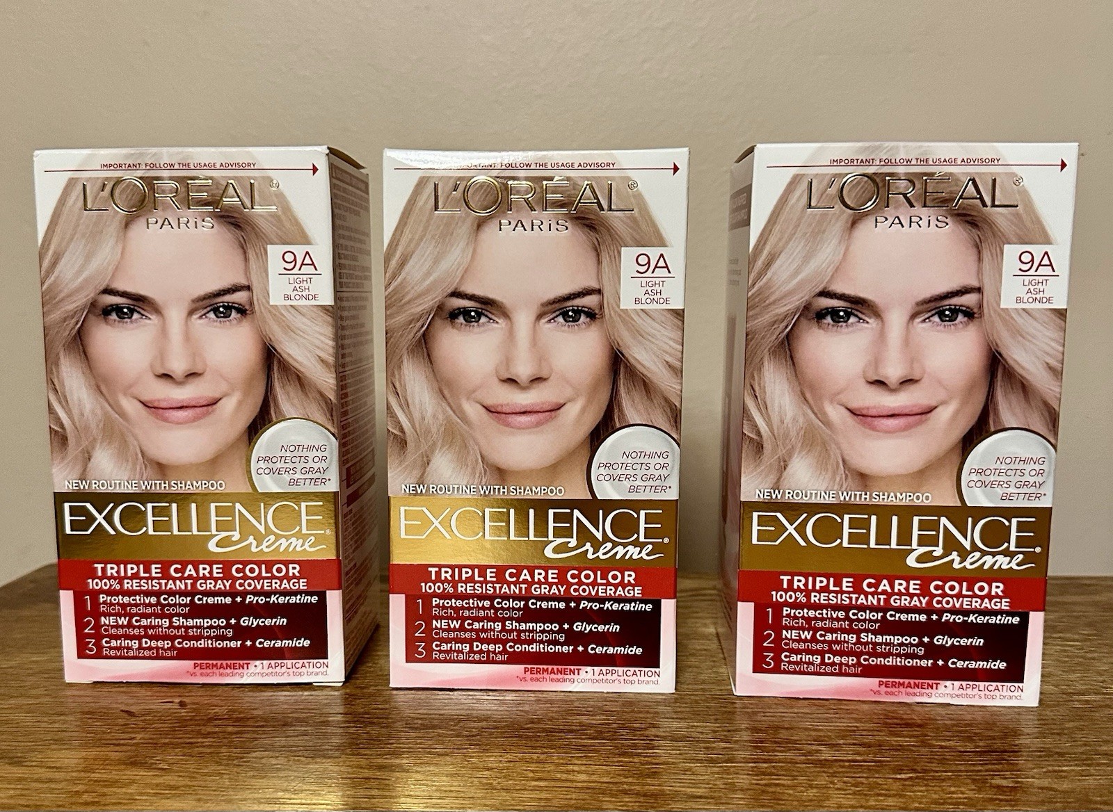 Lot Of 3 L'Oréal Excellence Crème Triple Care Hair Color Light Ash Blonde