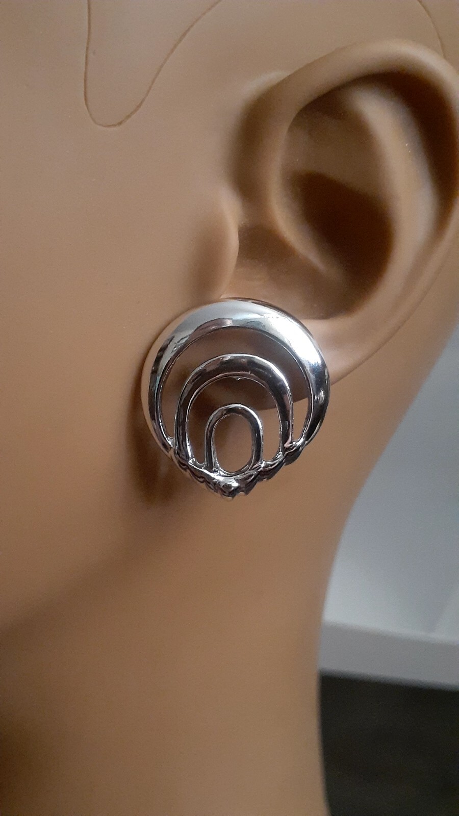 Vintage Open work Polished Silvertone Geometric style Earrings