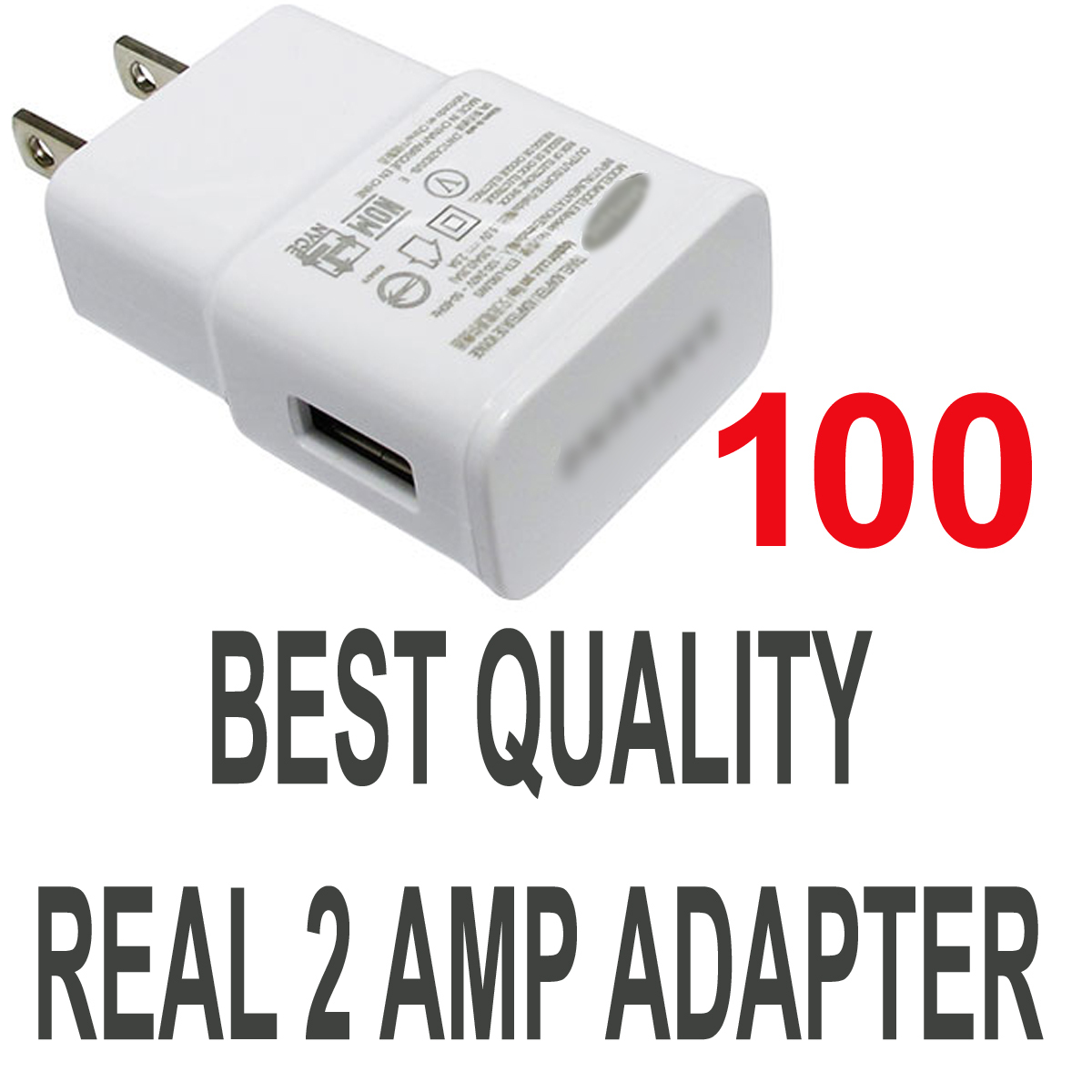 LOT 100 x2A AC White Wall Power Charger Adapter for Samsung  S5 S4 S3 S2 Note II