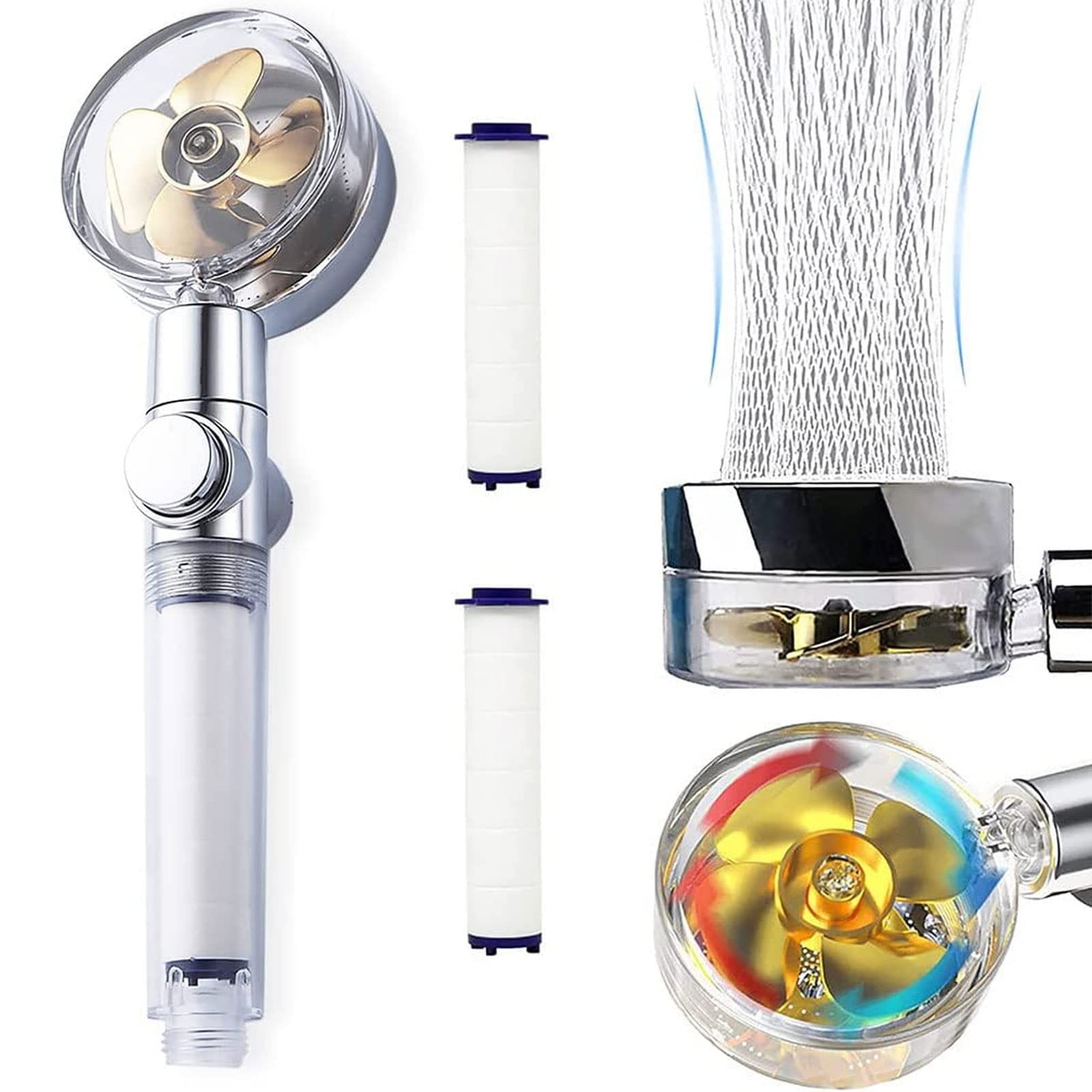 Propeller Shower Head Handheld Turbocharged Spinning Shower Sprayer with Filt...