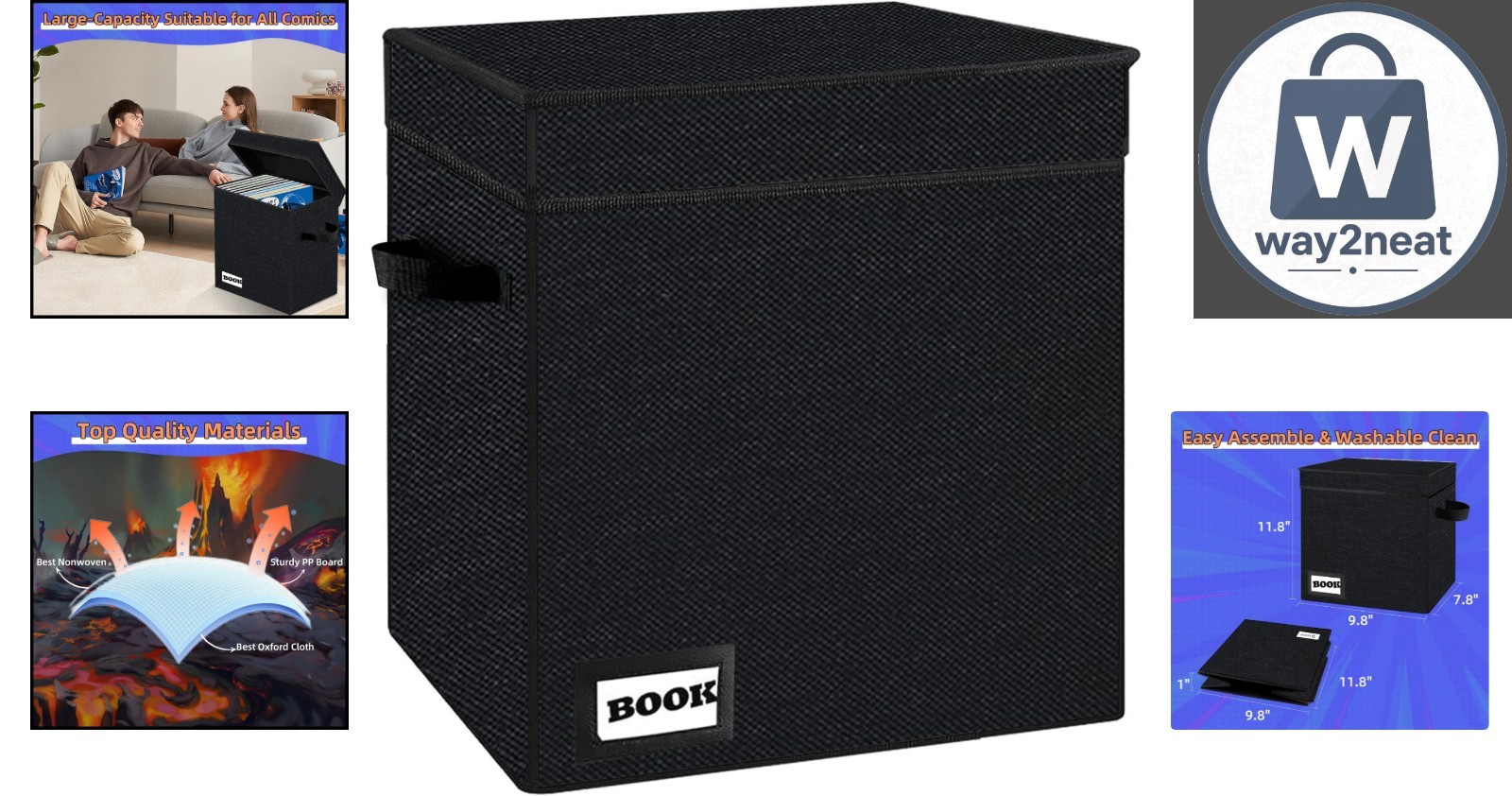 Stylish Black Comic Storage Box - Heavy Duty & Customizable Label Option