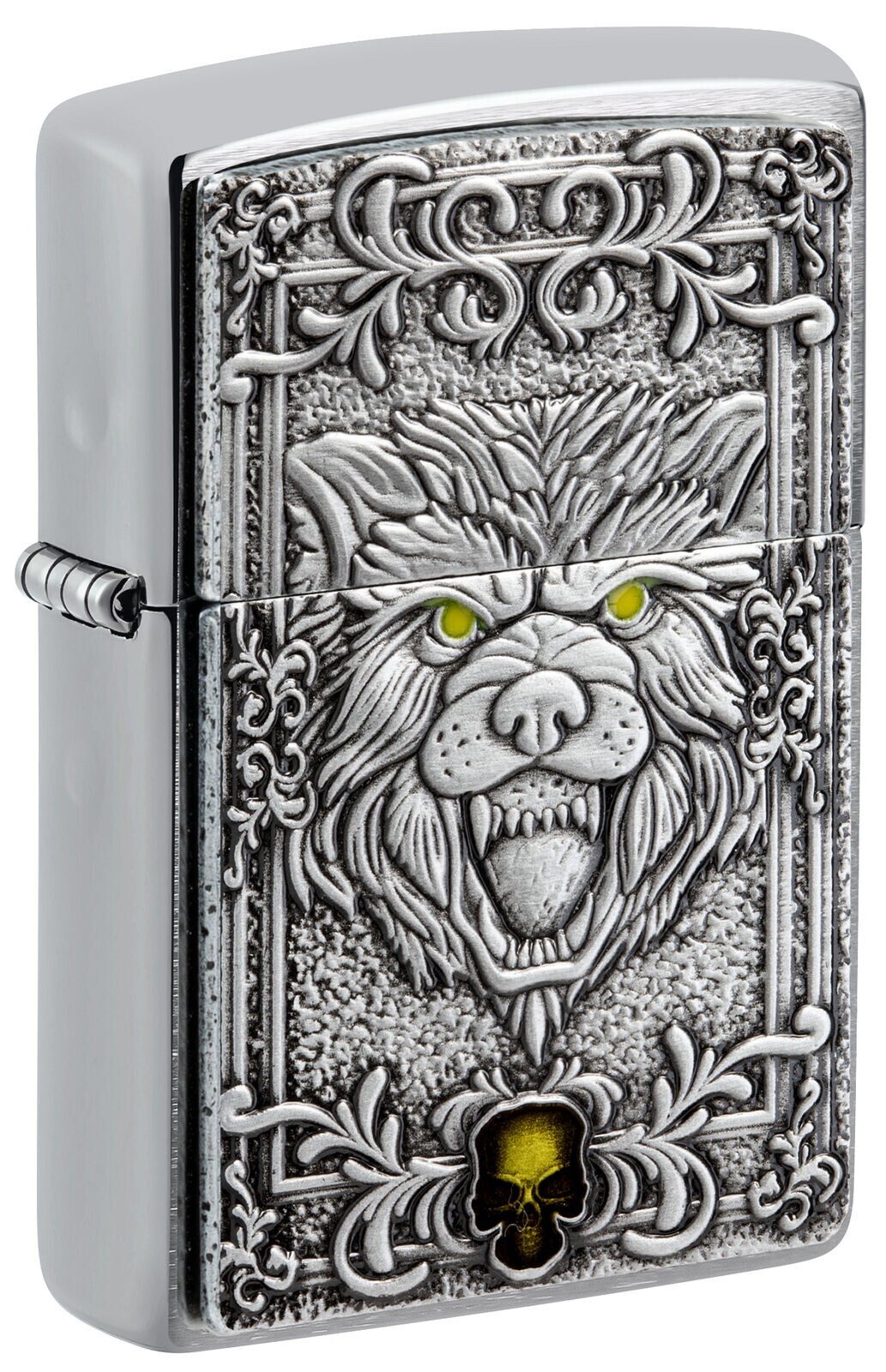 Zippo Wolf Emblem Design Brushed Chrome 48690