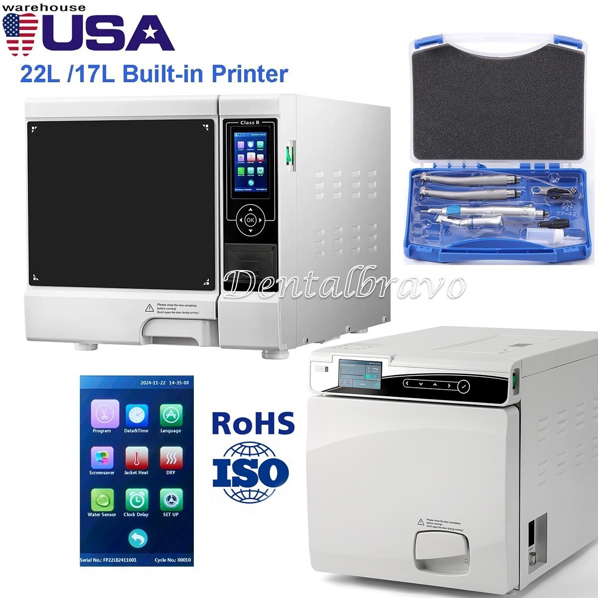 22L/17L Dental Class B Autoclave Vacuum Steam Sterilizer With Printer /Handpiece