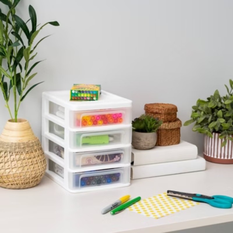2pk 4 Drawer Desktop Organizer Compact White