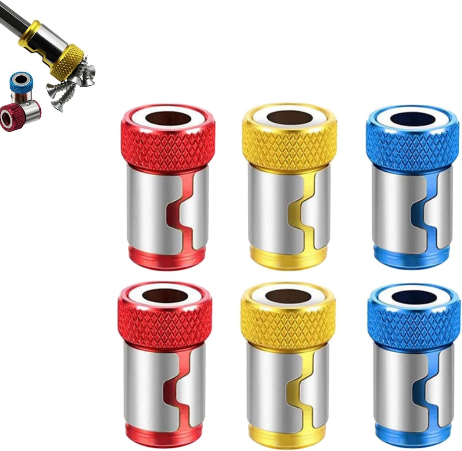 6PCS 1/4" Inner Diameter Magnetic Screw Ring For Power Screwdriver Bits