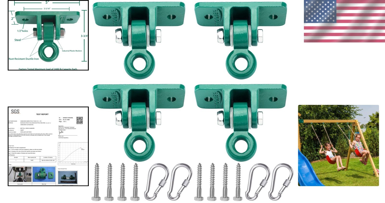 Heavy Duty Swing Hanger Set 10000 lb Capacity for Indoor Outdoor Playground 4pk