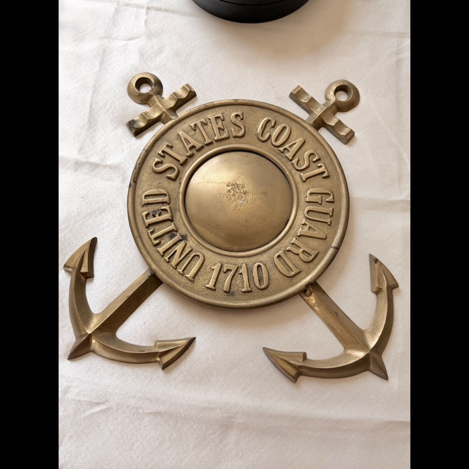 ⚓ Rare 12" Vintage Nautical Brass Coast Guard Anchor Wall Art / Plaque ⚓
